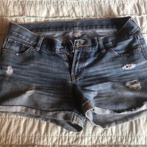 Distressed jean shorts